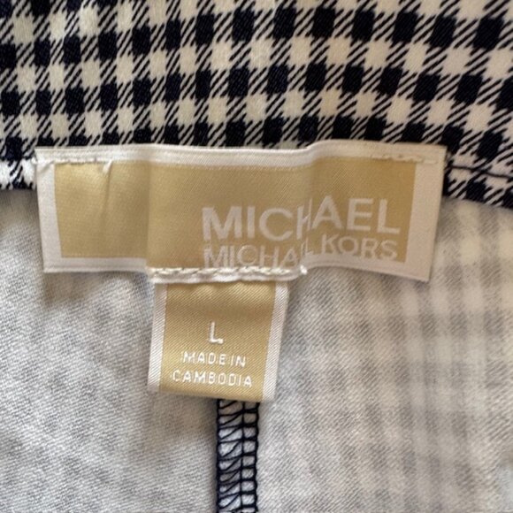 NWT Women's Michael Kors Super Skinny Pull On Ankle Pants Navy Check, Large - Picture 2 of 5